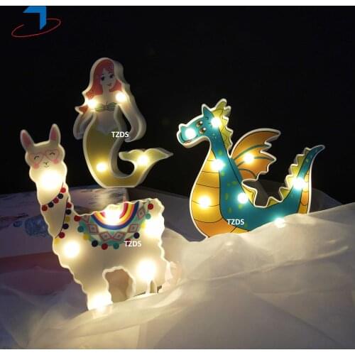 Cute Animal LED 3D Night Light Alpaca Sea-maid Dinosaur Home Decoration Childrens Room Bedside Lamp Kids Toy