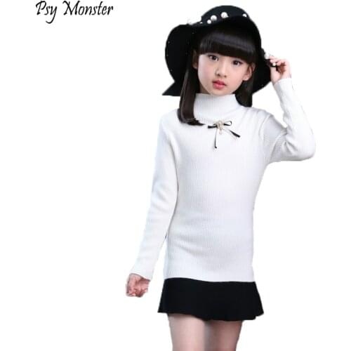 Sweater For School Girls Jumper Autumn Winter Sweaters Children Kids Knitted Pullover Warm Outerwear Babi Turtleneck Sweater W17