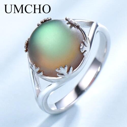 UMCHO Aurora Colorful Gemstone Rings Real 925 Sterling Silver Jewelry For Women Elegant Gift Fine Jewelry