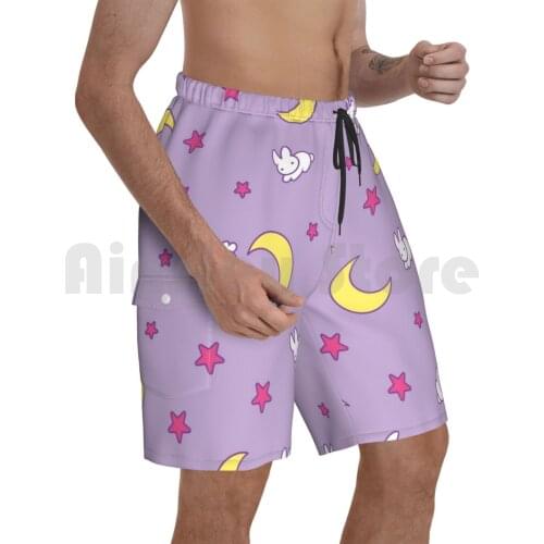 Usagi Blanket Beach Shorts Men Beach Pants Swimwear Sailor Moon Usagi Rabbit Moon Star Purple Kawaii Cute Anime