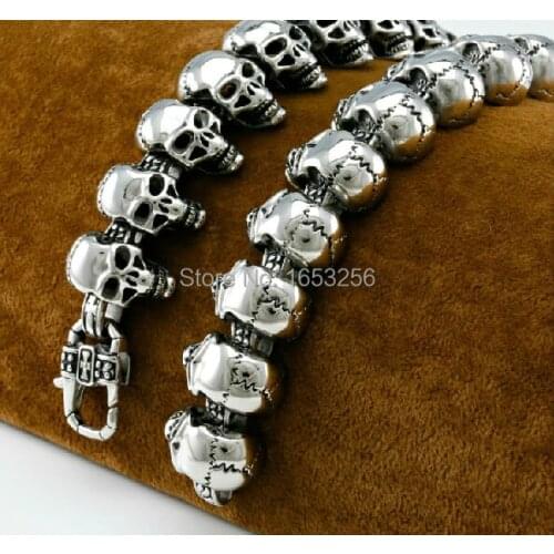 Vintage Mens Heavy Huge jewelry 316L Stainless Steel Gothic biker Skull skeleton Link Chain Necklace 24mm 25.5