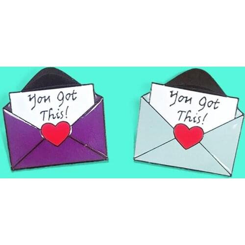 YOU GOT THIS Envelope Brooch Blue Purple Heart Letter Enamel Pins Brooches Simple envelope Badge Pin Cute Trendy Jewelry Gift