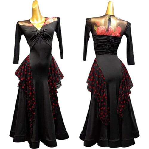 Woman dance dresses standard ballroom dance dresses long waltz dress luminous costumes dance wear rumba dance costumes elegant