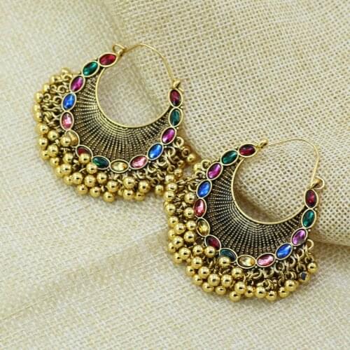Afghan Big Fan Shaped Vintage Gold Beads Statement Earrings for Women Indian Statement Jhumka Jewelry Egypt Bridal Party Gift