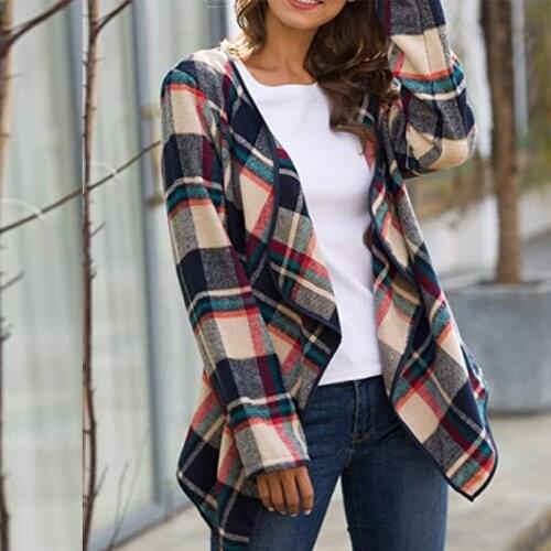Women Autumn Winter Fashion Casual Long Sleeve Coats 2021 Wool Blend Jacket Coats Plaid Sashes Irregular Turn Collar Jackets Pop