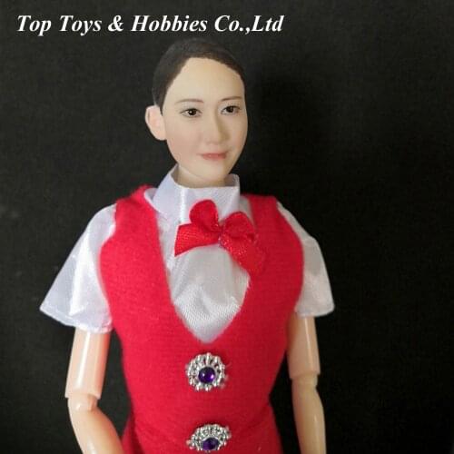 1/6 Asia Girl Smile Cute Female Head Carving Pale Face Haircut pvc Hair flight attendant head Fit 12" Female body