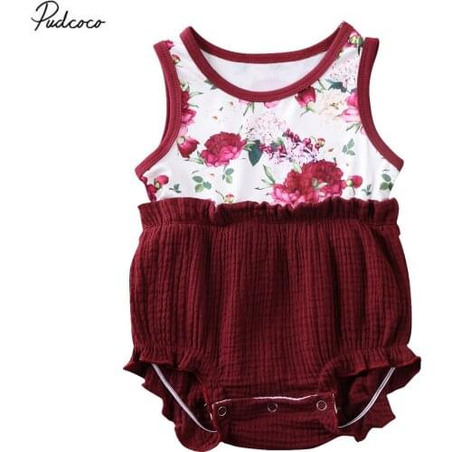 2020 Newborn Kids Baby Girl Clothes Baby Girls Cotton Rompers Sleeveless Floral Patchwork Cotton Linen Jumpsuit One Piece
