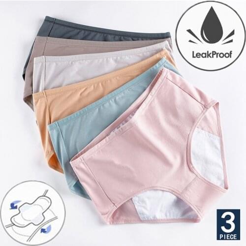 3pcs/ bag Menstrual Panties Physiological Pants Leak Proof Women Underwear Period Cotton Breathable Briefs Mid-Rise Warm Female