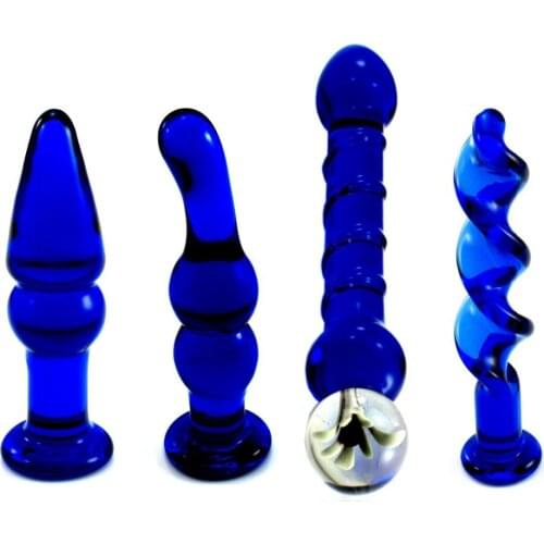4pcs/set blue glass buttplug anal toy beads sexo anal dilatador 4 different anal stimulation sensations glass plug adult sex toy