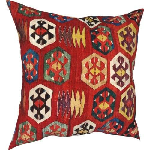 Mut Antique Turkish Mersin Kilim Square Pillow Case Polyester Throw Pillow Bohemian Ethnic Antique Decor Vintage Cushion Covers