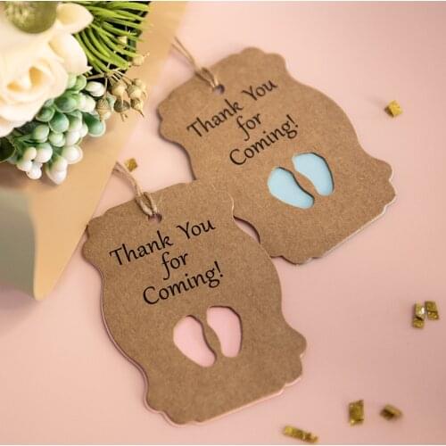 50pcs Baby Shower Tags Cards Thank You For Coming Baby Ankle Kraft Paper Tag Decoration Gift Boy Girl Birthday Party Favor Tags