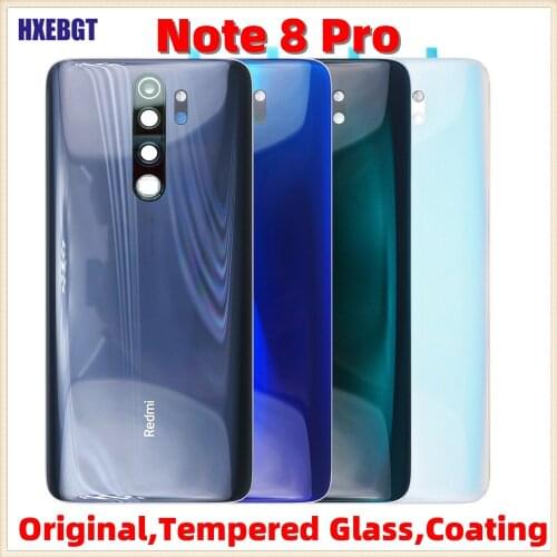 Original New For Xiaomi Redmi Note 8 Pro 8Pro Back Cover Glass Shell Chassis Rear Panel Rear Door With Camera Lens Smartphone