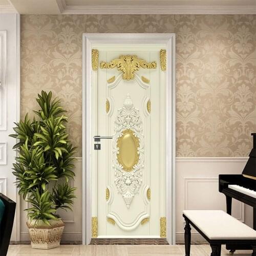 Front Door Decoration Sticker 3D Wallpaper Sticker Waterproof Vinyl PVC Door Wallpaper House Bedroom Door Decoration Sticker New