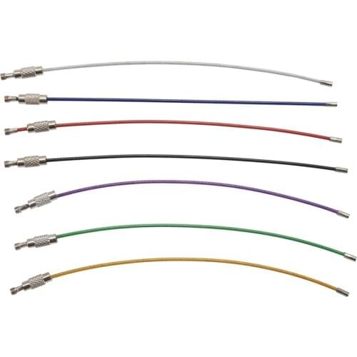 ELOS-7Pcs Iridescent Stainless Steel Wire Ropes Key Ring Carabiner Key Hanging Cables Edc Tool Tag Hang Buckle