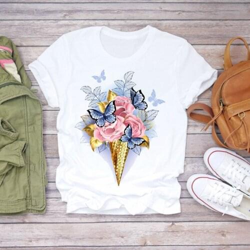 FIXSYS Female Hot Sales Harajuku Style Graphic Tee Shirt Women Summer Short Sleeve Floral Flower Hot Ballon Print T-shirts