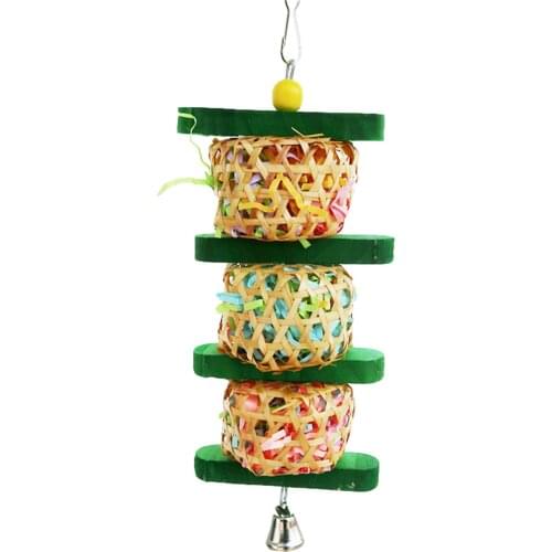 Bird Bite Toy Parrot Hanging Toys Pet Swing Toy Wooden Practical Hanging Cage Bird Chewing Rack Toys Supplies 2021