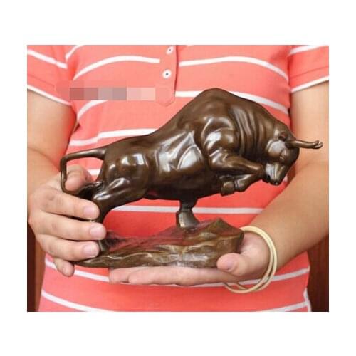 Copper Brass crafts decor Asian Medium size BRASS coffee Wall Street Fierce Bull OX Figure Statue 9"Long fidget spinner