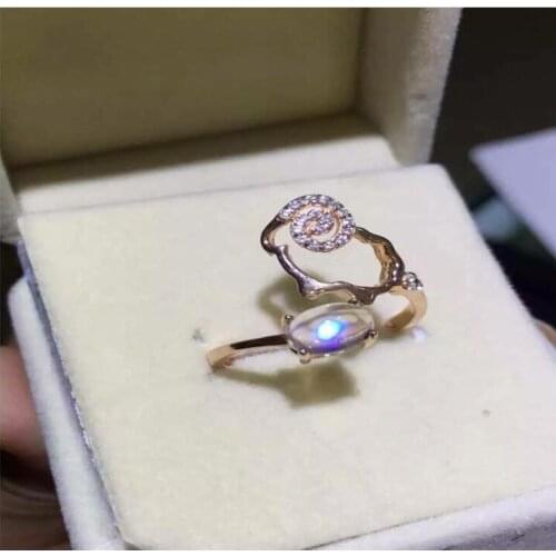 Natural MoonStone ring Free shipping Natural real Moonstone 925 sterling silver Fine jewelry 5*7mm gemstone Handworked rings