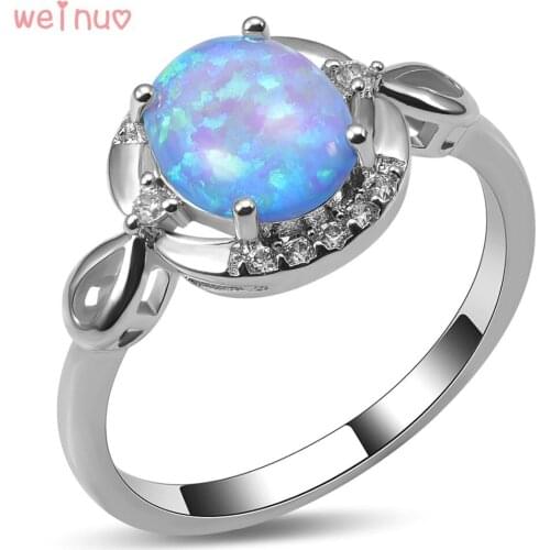 Weinuo Blue Fire Opal White Crystal Ring 925 Sterling Silver Top Quality Fancy Jewelry Wedding Ring Size 5 6 7 8 9 10 A460