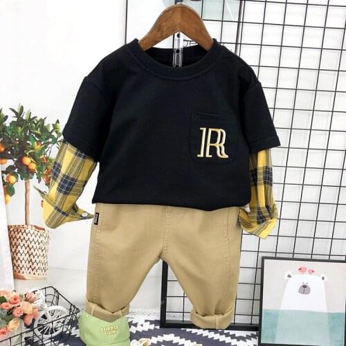 Boys Long-sleeved T-shirt Sets 2021 Korean Hildrens Cotton Bottoming T Shirt Casual Two-piece Set Korean Style Baby Boy Clothes