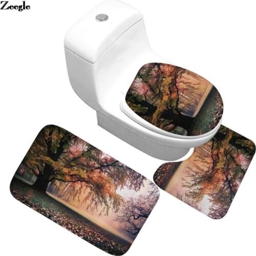 Natural Scenery Bath Mat Microfiber Toilet Seat Cover Mat Absorbent Bathroom Carpet Set Non-slip Foot Mat