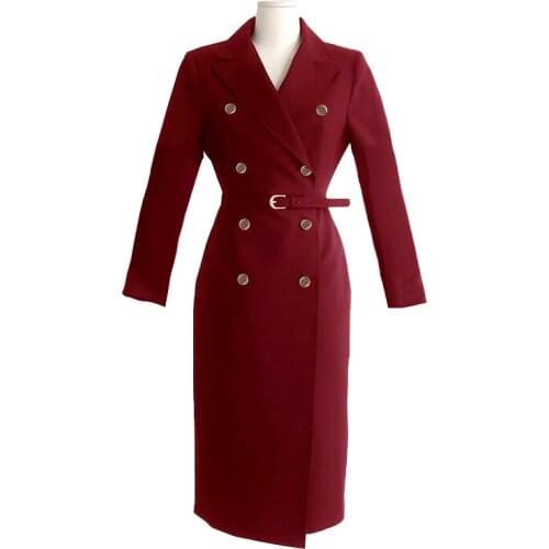 Red Professional Dress Autumn Womens Dress 2021 New Korean High-End OL Temperament Suit Collar Waist Show Thin Hip Wrap Skirt