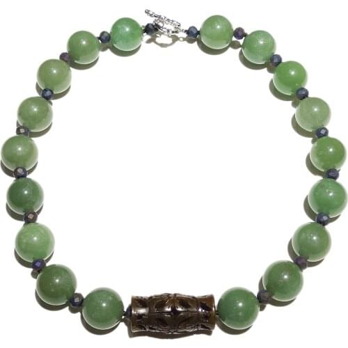 Lii Ji Green Aventurine Crystal Jades Carved Pendant Necklace Choker Necklace 56cm/22'' Women Jewelry Gift Stock Sale