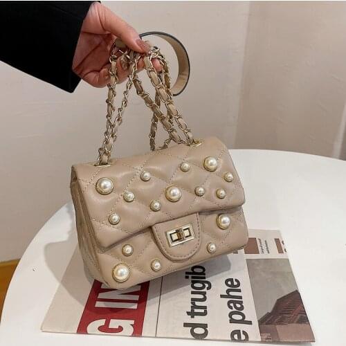 Fashion Ladies Messenger Bag Pearl Womens Bags PU Casual Crossbody Bags For Women 2021 Casual Small Designer Shoulder Bags