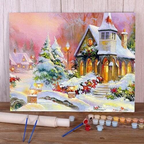 Christmas Village Paint By Numbers Complete Kit Oil Paints 40*50 Paiting By Numbers New Design Crafts Adults Drawing