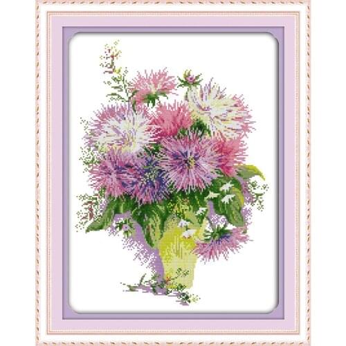 DIY handmade cross stitch aster flower pattern 11CT 14CT count canvas printing needle and thread embroidery kit home decoration
