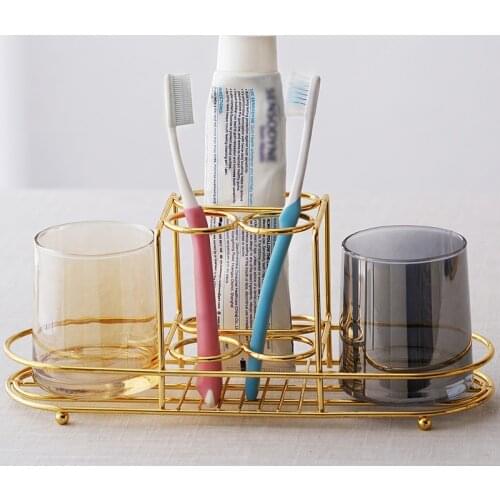 Glass mouthwash cup set home hotel bathroom cup couple toothbrush cup with metal tray solid color washing brush for cups