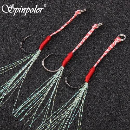New 5pcs/Set Hi-Carbon Steel Assist Jig Fishing Hook Mustad Light Jigging Assist Rig Hook With Braided Shining Line