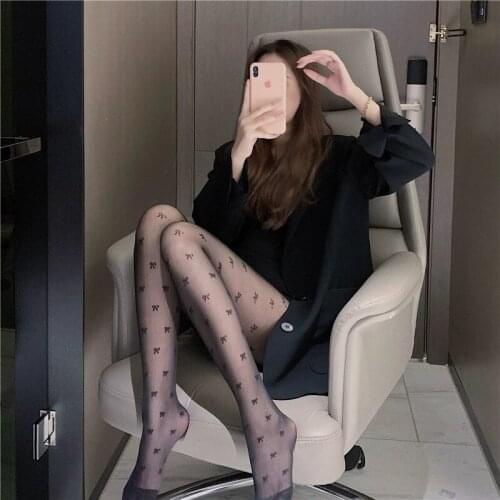 New Fashion Women Pantyhose tights Sexy Stocking Bow Knot Tight for Ladies Black and White Color