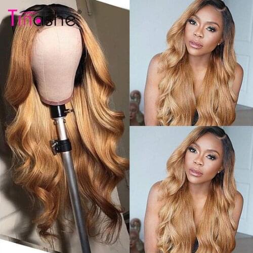 Tinashe Ombre Colored Lace Front Human Hair Wigs 1B/27 Honey Blonde Lace Front Wigs 200 Density Brazilian Burgundy Body Wave Wig