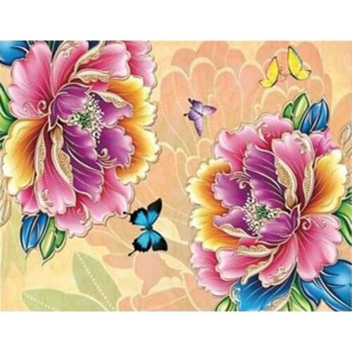 Peony Flower Butterfly Animal 11CT Kit Needlework Craft Set Canvas Printed Cotton Thread Christmas Gift Home Decor Dropshipping