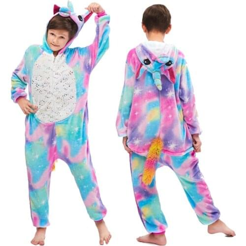 Kigurumi New Winter Boys Animal Pijamas Girls Rainbow Glitter Unicorn Pajamas Blanket Sleepers Pijama Unicorn Pijama