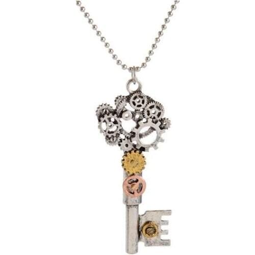 All gears component key pendant steampunk fashion necklace jewelry