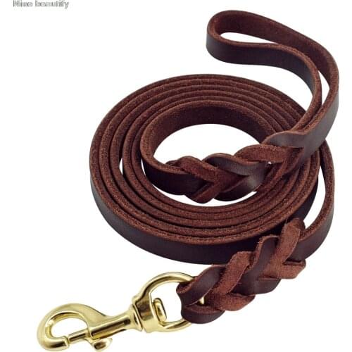 Dog Leash K9 Dogs Long Genuine Leather Leashes Braided Pet Walking Training Leads Brown Black Colors For Medium Large Pet