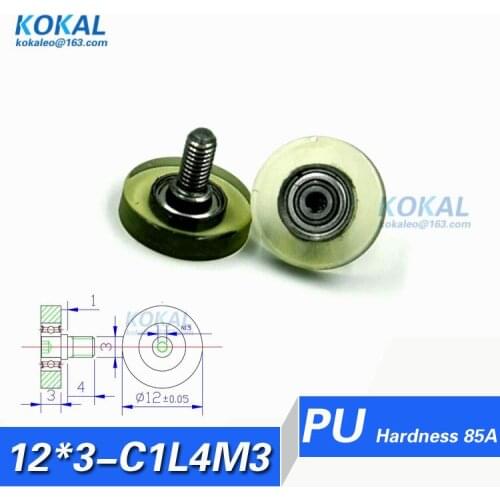 [PU12*3-C1L4M3]Free Shipping 10pcs cashbox PU rubber soft M3 Screw bearing roller 3*12*3mm PU Pulley