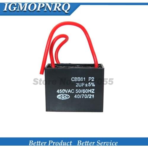 5pcs CBB61 2uf starting capacitance AC Fan Capacitor 2uf 450V CBB Motor Run Capacitor new