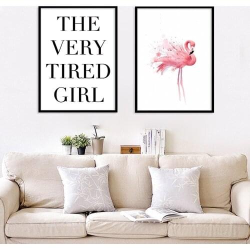 Modern English Phrase Animal Print Canvas Painting Watercolor Flamingo Poster Living Room Bedroom Wall Art Pictures Home Decor