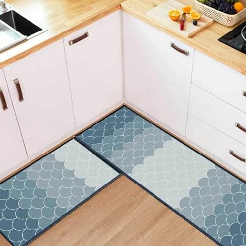 Modern Home Decor Floor Rugs Gradient Fish Scale Blue Pattern Kitchen Carpet Bedroom Bathroom Non-Slip Bedside Entrance Door Mat