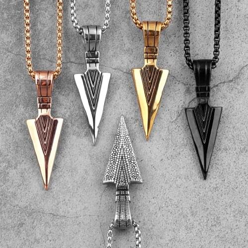 Sparta Spearhead Long Men Necklaces Pendants Chain Punk for Boyfriend Male Stainless Steel Jewelry Creativity Gift Wholesale