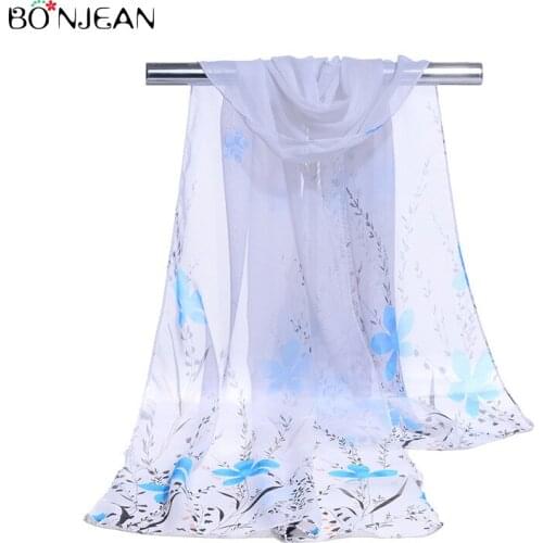 BONJEAN Thin Chiffon Scarf Summer Sunscreen Shawl Flower Lady High-Grade Chiffon Luxury Gift For Women And Girl White Scarves