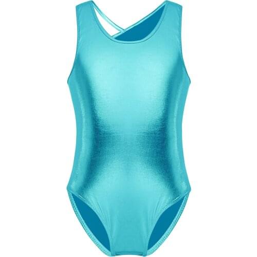 Kids Sleeveless Solid Color Glittery Gymnastics Leotard Ballet Dancewear Gym Unitards Children Stage Performance Dance Costume