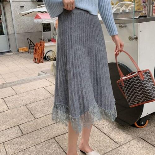 Alien Kitty Vintage High Waist Long Skirts Patchwork Lace 2021 Elegant Knitted Office Lady Prom Girls Chic Brief Fashion Skirt