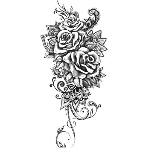 Hannah Sanskrit Flower Waterproof Temporary Tattoo Sticker Black Rose Totem Design Fake Tattoos Flash Tatoos Arm Body Art Women