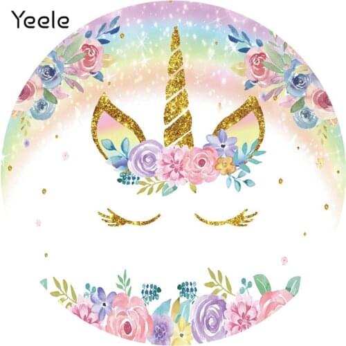 Yeele Unicorn Glitters Newborn Birthday Round Elasticity Backdrop Circle Baby Shower Photography Background For Photo Studio