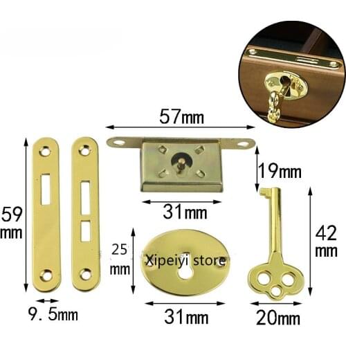 Cabinet Door Drawer Lock With Key Antique Golden Wardrobe Lock Furniture Counter Lock Replacement Gift Jewelry Wood Box Lock