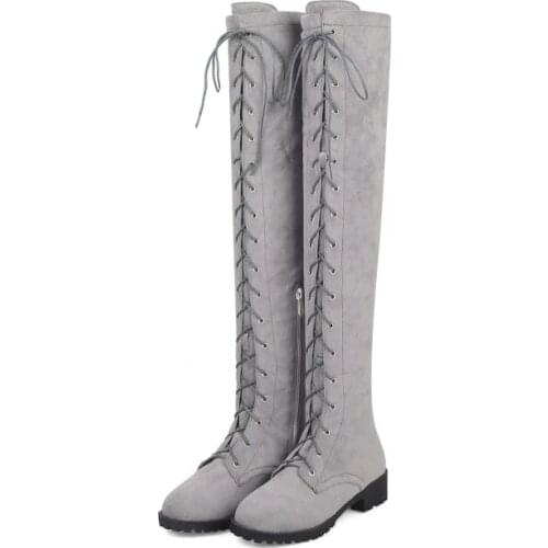 Big Size 11 12 13 14 15 Suede cross-tie round-head thick heel over knee long cylinder side zipper locomotive boots